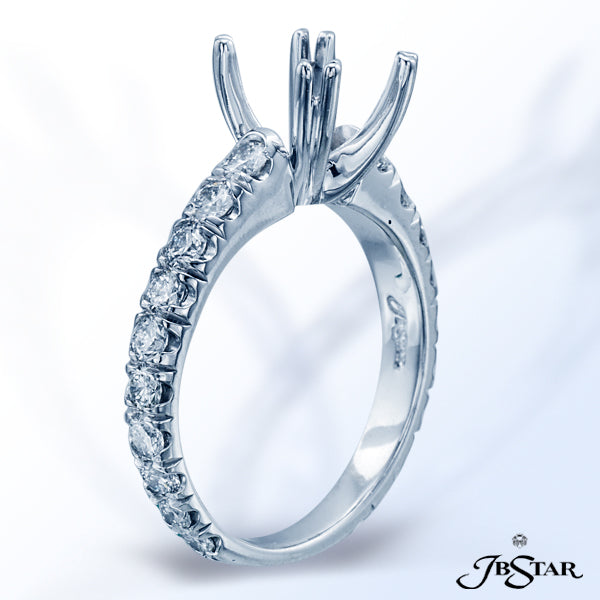 JB STAR THIS ELEGANT PLATINUM SEMI-MOUNT ENGAGEMENT RING SETTING FEATURES 20 ROUND DIAMONDS SET IN A