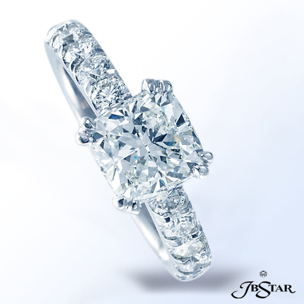 JB STAR BEAUTIFULLY HANDCRAFTED RING FEATURING A 2.01CT CUSHION DIAMOND CENTER WITH 10 INDIVIDUALLY