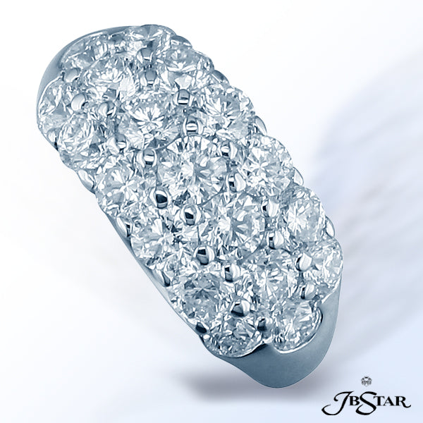 JB STAR SENSATIONAL ROUND DIAMONDS ARE ARRANGED IN A GLEAMING PLATINUM BAND TO CREATE AN ELEGANT PLA