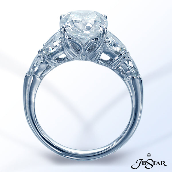 JB STAR DIAMOND RING HANDCRAFTED WITH A 2.53 CT RADIANT DIAMOND EMBRACED BY HALF MOON AND SHIELD DIA