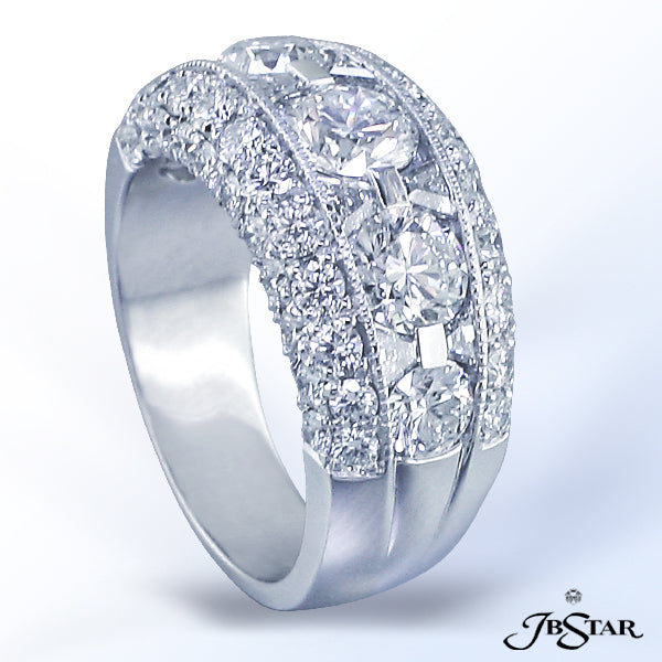 JB STAR PLATINUM DIAMOND WEDDING BAND UNIQUELY HANDCRAFTED WITH PERFECTLY MATCHED ROUND DIAMONDS AND