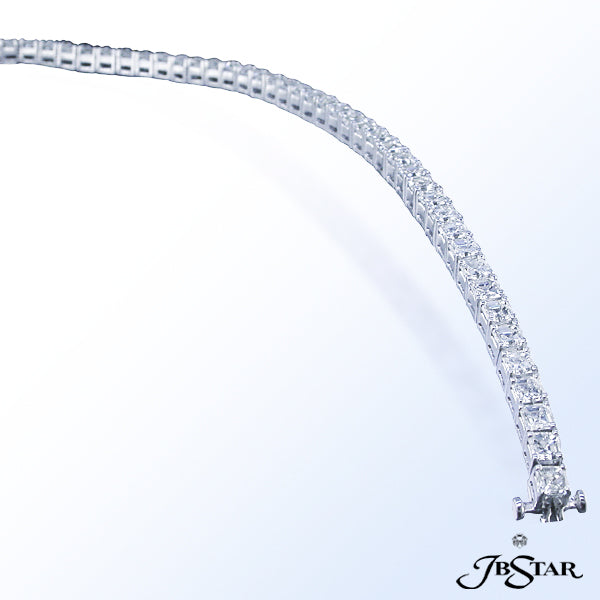 JB STAR PLATINUM DIAMOND BRACELET HANDCRAFTED WITH PERFECTLY MATCHED SQUARE EMERALD-CUT DIAMONDS IN