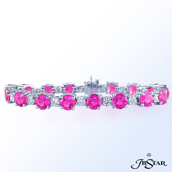 JB STAR PINK SAPPHIRE PLATINUM BRACELET WITH 17 STUNNING ROUND PINK SAPPHIRES AND 17 BRILLIANT ROUND