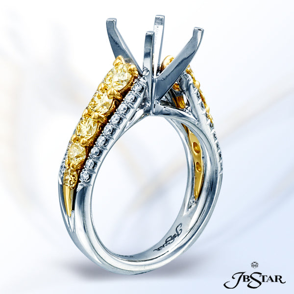 JB STAR PLATINUM AND 18KY GOLD SEMI-MOUNT HANDCRAFTED WITH 10 FANCY YELLOW ROUND DIAMONDS EDGED IN P