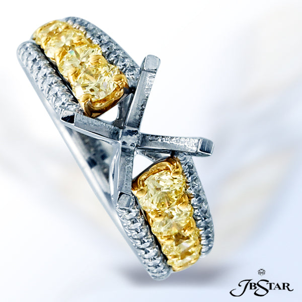 JB STAR PLATINUM AND 18KY GOLD SEMI-MOUNT HANDCRAFTED WITH 10 FANCY YELLOW ROUND DIAMONDS EDGED IN P