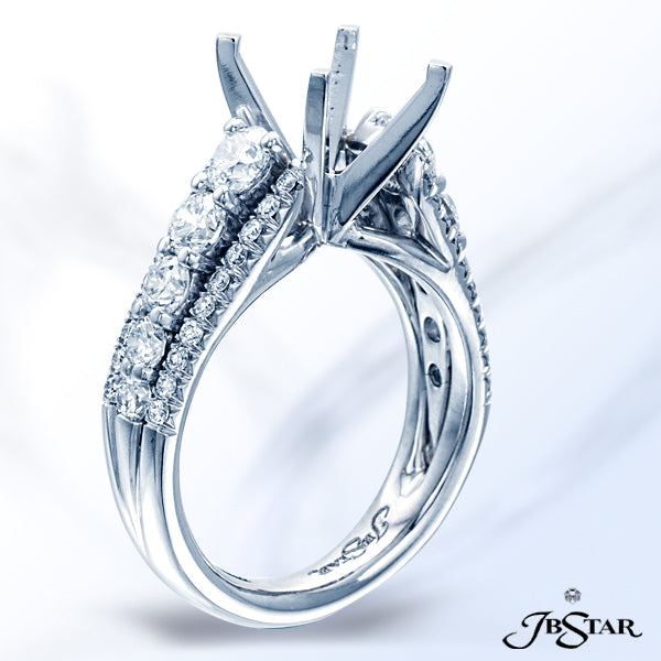 JB STAR BEAUTIFUL PLATINUM AND DIAMOND SEMI-MOUNT FEATURING HAND SELECTED ROUND DIAMONDS AND PAVED