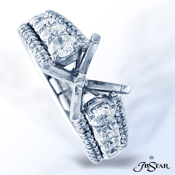 JB STAR BEAUTIFUL PLATINUM AND DIAMOND SEMI-MOUNT FEATURING HAND SELECTED ROUND DIAMONDS AND PAVED