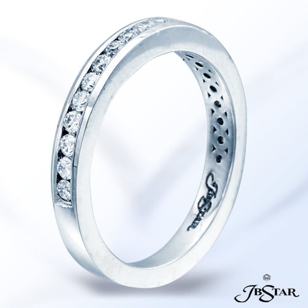 JB STAR PLATINUM DIAMOND BAND HANDCRAFTED WITH 21 BRILLIANT ROUND DIAMONDS IN CHANNEL SETTING. FEATU