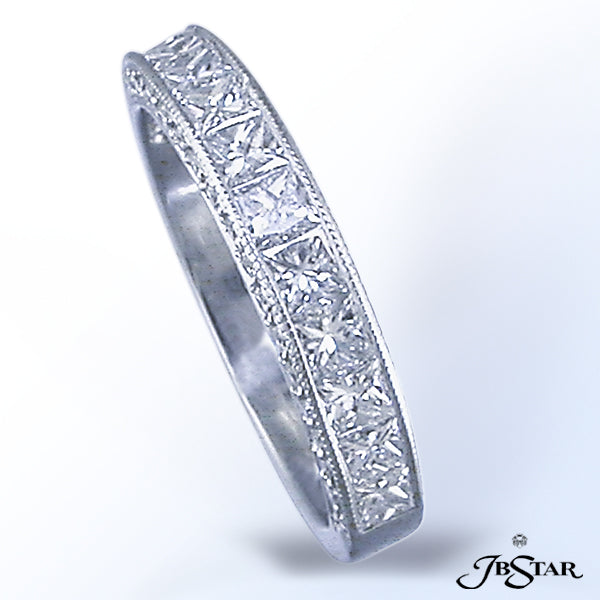 JB STAR GORGEOUS MULTI-ROW DIAMOND BAND HANDCRAFTED FEATURING PRINCESS DIAMONDS WITH ROUND PAVE ON T