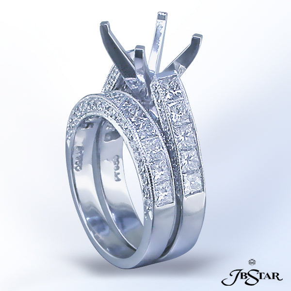 JB STAR PLATINUM DIAMOND WEDDING BAND HANDCRAFTED WITH 10 PERFECTLY MATCHED PRINCESS DIAMONDS IN CHA