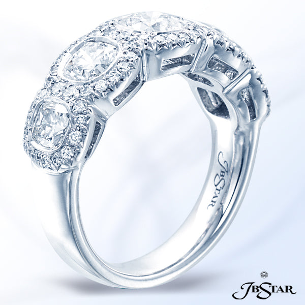 JB STAR PLATINUM DIAMOND BAND HANDCRAFTED WITH 5 PERFECTLY MATCHED, CUSHION-CUT DIAMONDS IN A CUT-DO