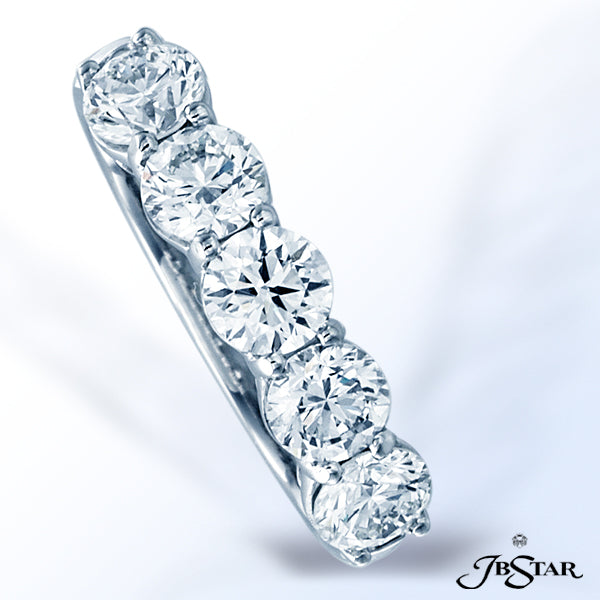 JB STAR PLATINUM DIAMOND WEDDING BAND HANDCRAFTED WITH 5 PERFECTLY MATCHED ROUND DIAMONDS IN SHARED-