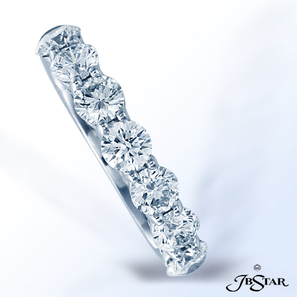 JB STAR PLATINUM DIAMOND WEDDING BAND HANDCRAFTED WITH 7 PERFECTLY MATCHED ROUND DIAMONDS IN SHARED-