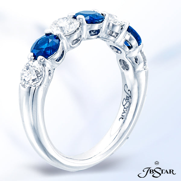 JB STAR PLATINUM DIAMOND AND SAPPHIRE BAND HANDCRAFTED WITH 3 ROUND SAPPHIRES AND 4 ROUND DIAMONDS I