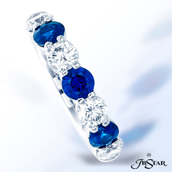 JB STAR PLATINUM DIAMOND AND SAPPHIRE BAND HANDCRAFTED WITH 3 ROUND SAPPHIRES AND 4 ROUND DIAMONDS I