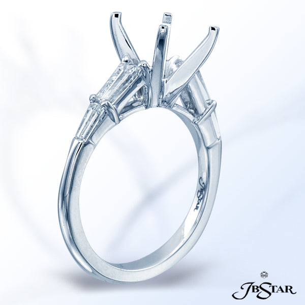 JB STAR PLATINUM DIAMOND SEMI-MOUNT HANDCRAFTED WITH GRADUATED TAPERED BAGUETTES IN A PRONGED-HEAD S