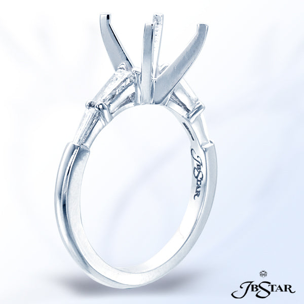 JB STAR PLATINUM DIAMOND SEMI-MOUNT FEATURING BAGUETTE DIAMONDS IN A SHARED PRONG SETTING.DIAMONDS