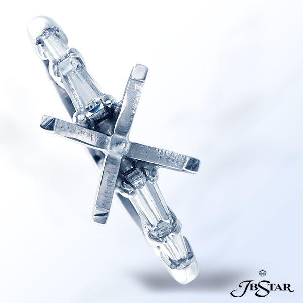 JB STAR PLATINUM DIAMOND SEMI-MOUNT FEATURING BAGUETTE DIAMONDS IN A SHARED PRONG SETTING.DIAMONDS