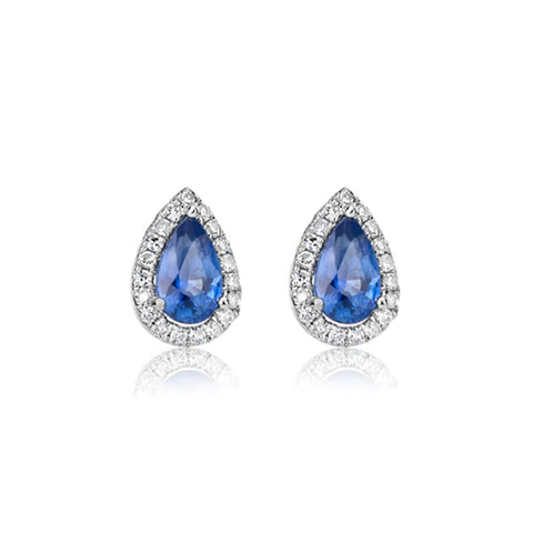 14K WHITE GOLD BLUE SAPPHIRE & DIAMOND STUD EARRINGS