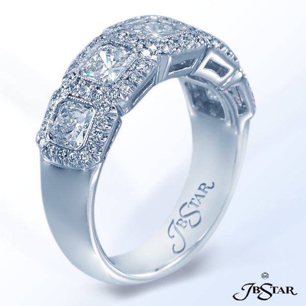 JB STAR PLATINUM DIAMOND BAND HANDCRAFTED WITH RADIANT DIAMONDS IN BEZEL SET, EDGED WITH MICRO PAVE.