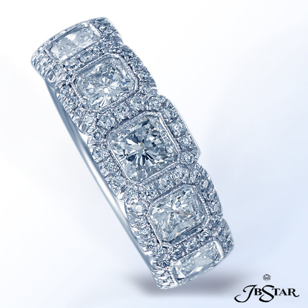 JB STAR PLATINUM DIAMOND BAND HANDCRAFTED WITH RADIANT DIAMONDS IN BEZEL SET, EDGED WITH MICRO PAVE.