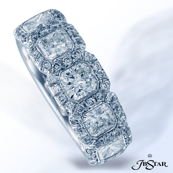 JB STAR GORGEOUS 5-STONE RADIANT DIAMOND WEDDING BAND ACCENTED WITH MICRO-PAVE AND HANDCRAFTED IN PL