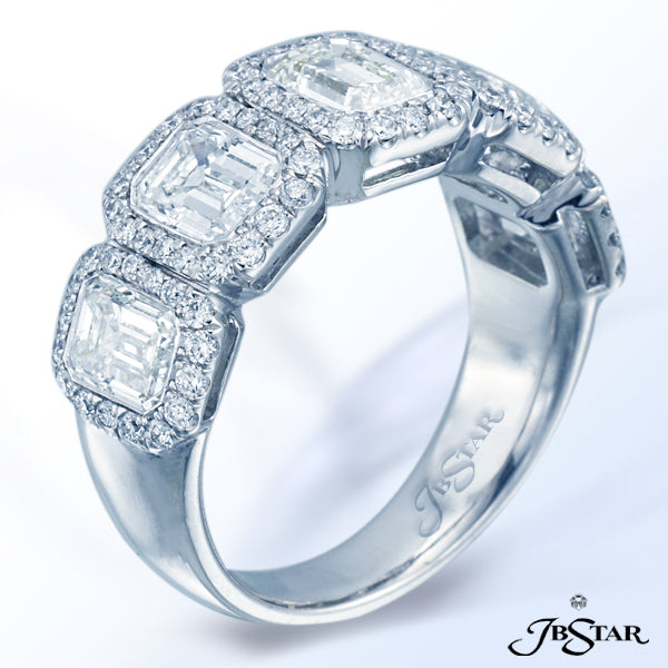 JB STAR HANDCRAFTED PLATINUM DIAMOND WEDDING BAND WITH FIVE PERFECTLY MATCHED EMERALD-CUT DIAMONDS E