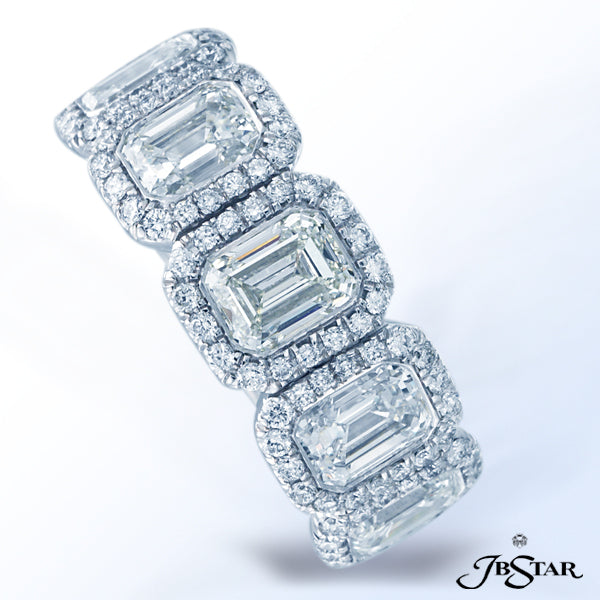 JB STAR HANDCRAFTED PLATINUM DIAMOND WEDDING BAND WITH FIVE PERFECTLY MATCHED EMERALD-CUT DIAMONDS E