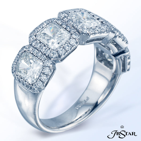 JB STAR PLATINUM WEDDING BAND HANDCRAFTED WITH FIVE PERFECTLY MATCHED RADIANT DIAMONDS IN BEZEL SET,