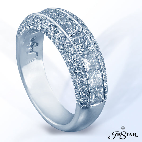 JB STAR PLATINUM DIAMOND WEDDING BAND HANDCRAFTED WITH 10 STUNNING PRINCESS DIAMONDS WITH MICRO PAVE