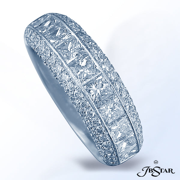 JB STAR PLATINUM DIAMOND WEDDING BAND HANDCRAFTED WITH 10 STUNNING PRINCESS DIAMONDS WITH MICRO PAVE