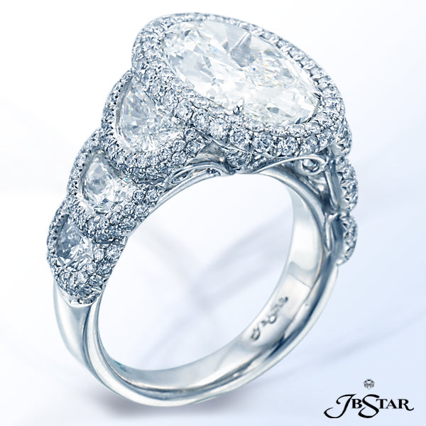 JB STAR EXQUISITELY HAND MADE ENGAGEMENT RING FEATURING A 3.76 CT OVAL DIAMOND CENTER WITH PERFECTLY