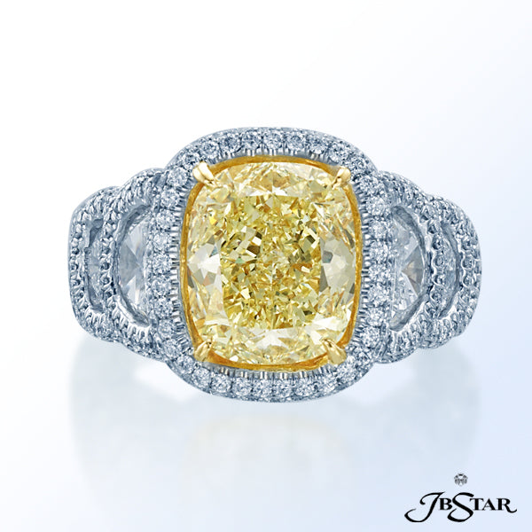 JB STAR MAGNIFICENT 5.08 CT NATURAL FANCY YELLOW DIAMOND HAND SET WITH HALF MOON WHITE DIAMONDS IN M