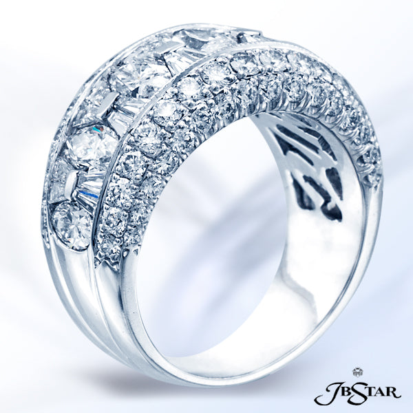 JB STAR PLATINUM DIAMOND BAND HANDCRAFTED OF 7 MARQUISE DIAMONDS PLUS TAPERED BAGUETTES SET IN A CHA