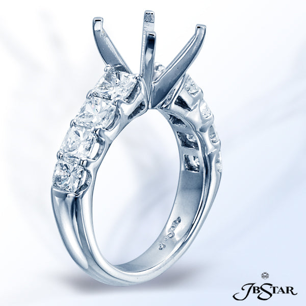 JB STAR PLATINUM DIAMOND SEMI-MOUNT HANDCRAFTED WITH GRADUATED RADIANT CUT DIAMONDS IN A SHARED-PRON