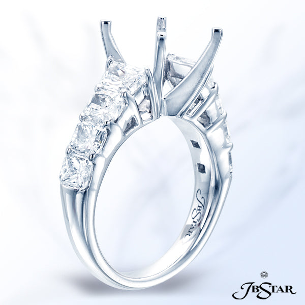 JB STAR GORGEOUS PLATINUM SINGLE ROW SEMI-MOUNT RING WITH BOTH RADIANT AND TRAPEZOID DIAMONDS.DIAM