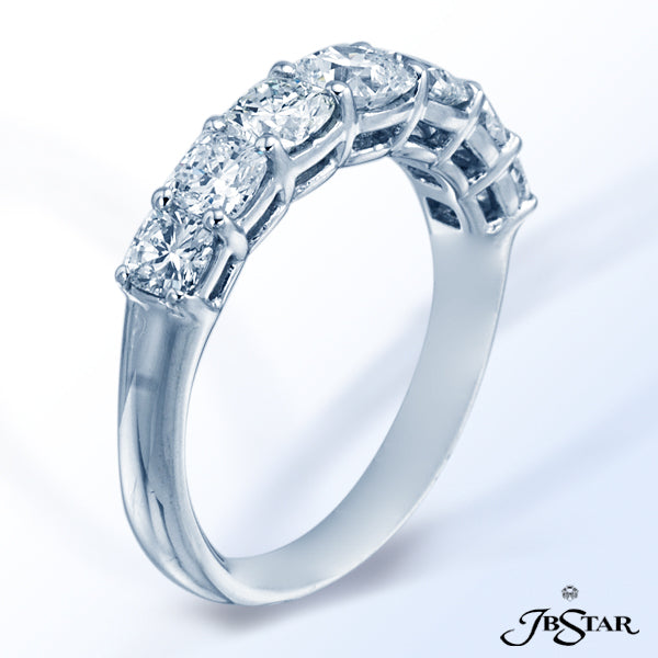 JB STAR PLATINUM DIAMOND BAND HANDCRAFTED WITH 7 PERFECTLY MATCHED CUSHION DIAMONDS IN A SHARED-PRON