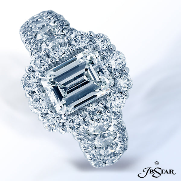 JB STAR DIAMOND ENGAGEMENT RING FEATURING AN AMAZING 1.72 CT EMERALD-CUT DIAMOND SURROUNDED BY ROUND