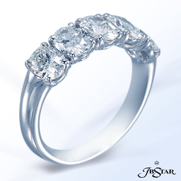 JB STAR PLATINUM DIAMOND WEDDING BAND HANDCRAFTED WITH 5 PERFECTLY MATCHED OVAL DIAMONDS IN A SHARED