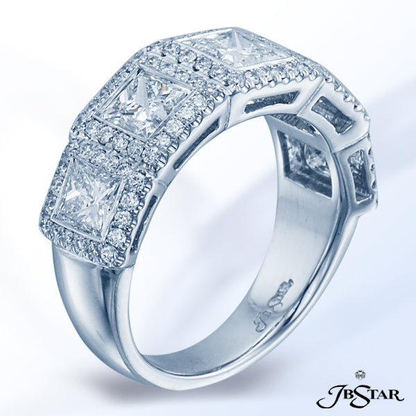 JB STAR STUNNING PLATINUM DIAMOND WEDDING BAND HANDCRAFTED WITH FIVE PERFECTLY MATCHED BEZEL-SET PRI