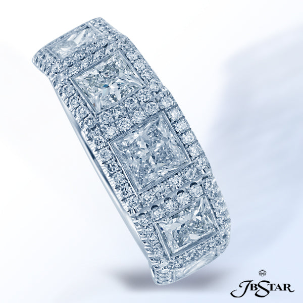 JB STAR STUNNING PLATINUM DIAMOND WEDDING BAND HANDCRAFTED WITH FIVE PERFECTLY MATCHED BEZEL-SET PRI