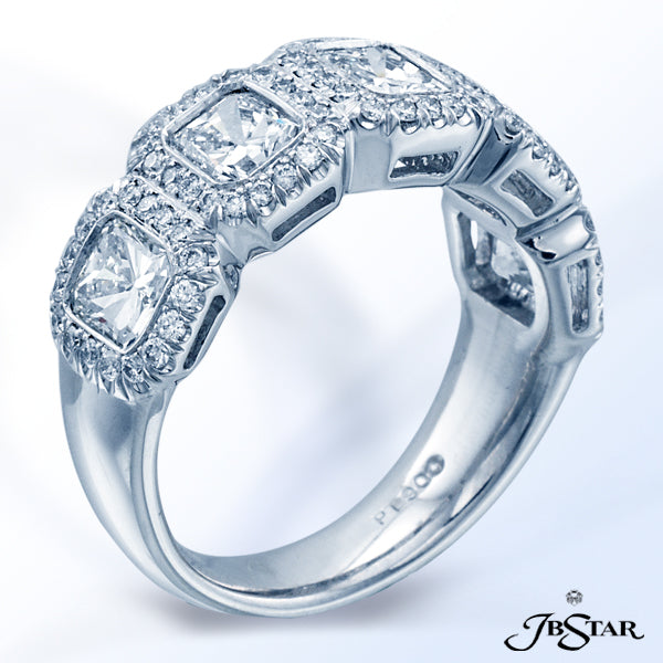 JB STAR BEAUTIFUL DIAMOND WEDDING BAND FEATURING 5 RADIANT DIAMONDS IN A MICRO PAVE SETTING. PLATINU