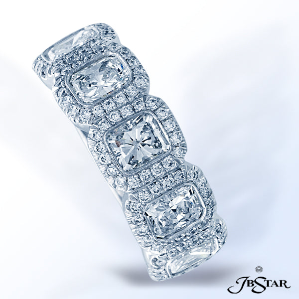 JB STAR BEAUTIFUL DIAMOND WEDDING BAND FEATURING 5 RADIANT DIAMONDS IN A MICRO PAVE SETTING. PLATINU