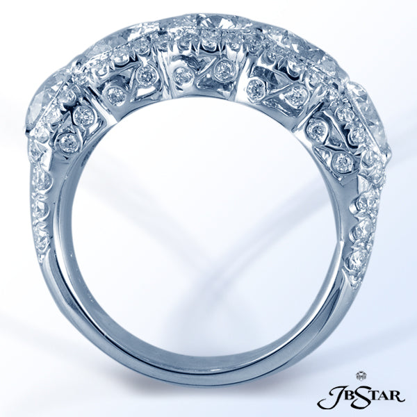 JB STAR PLATINUM DIAMOND BAND HANDCRAFTED WITH 5 BRILLIANT ROUND DIAMONDS IN SHARED-PRONG SETTING AN