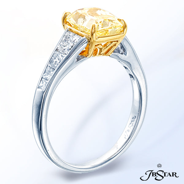 JB STAR FANCY YELLOW DIAMOND IN A CLASSIC STYLE FEATURING A BEAUTIFUL 2.25 CT FANCY YELLOW CUSHION-C