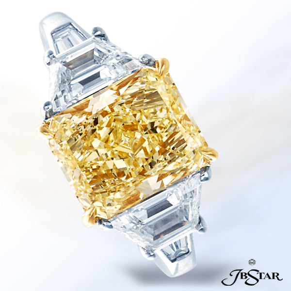 JB STAR FANCY YELLOW DIAMOND PLATINUM RING FEATURING A MAGNIFICENT 3.54 CT RADIANT FANCY YELLOW DIAM