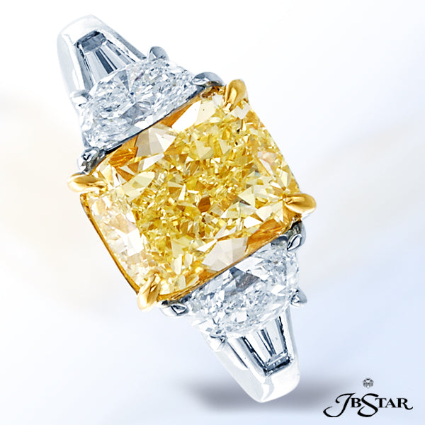 JB STAR FANCY YELLOW DIAMOND RING FEATURING A MAGNIFICENT 3.38 CT RADIANT FANCY YELLOW DIAMOND, EMBR