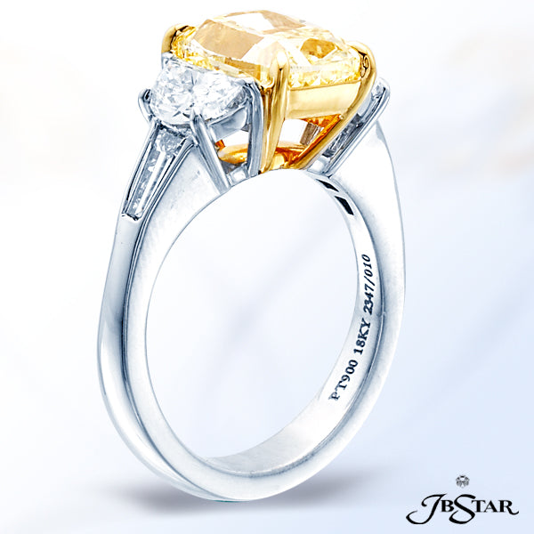 JB STAR FANCY YELLOW DIAMOND RING FEATURING A MAGNIFICENT 3.38 CT RADIANT FANCY YELLOW DIAMOND, EMBR