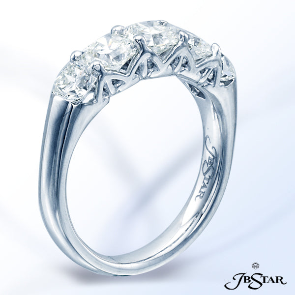 JB STAR PLATINUM DIAMOND WEDDING BAND HANDCRAFTED WITH 5 PERFECTLY MATCHED RADIANT DIAMONDS IN A TRE