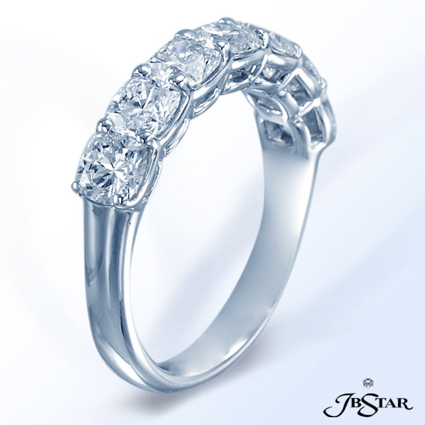 JB STAR PLATINUM DIAMOND BAND HANDCRAFTED WITH 7 PERFECTLY MATCHED CUSHION DIAMONDS IN SHARED-PRONG